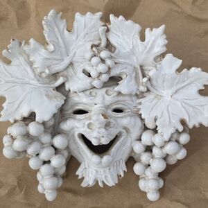 White Ceramic Bacchus Mask with Grapes